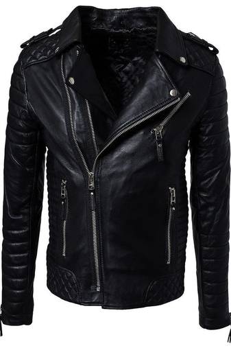 men's black lambskin leather biker jacket classic moto zip style select