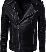 Men's black genuine lambskin leather motorcycle jacket slim fit designer men biker jacket-l154