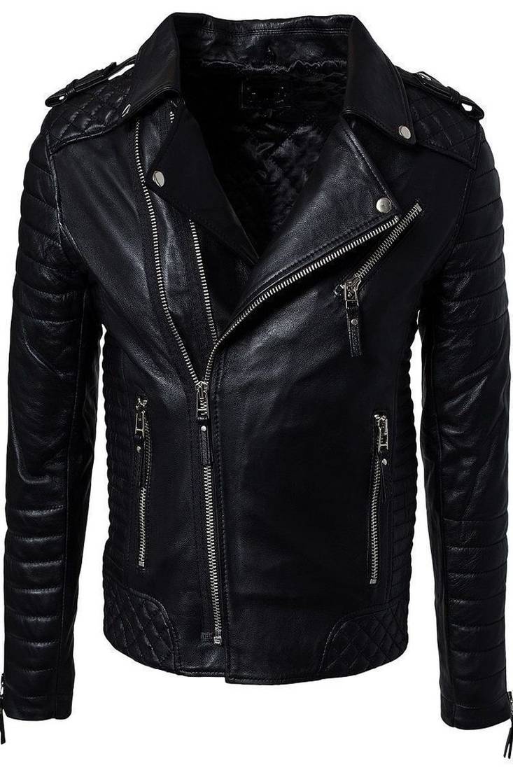 Men's black genuine lambskin leather motorcycle jacket slim fit designer men biker jacket-l154