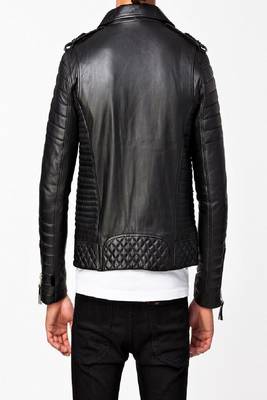 men's black lambskin leather biker jacket classic moto zip style select 4