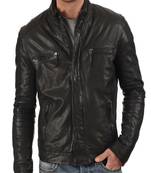 Men's black genuine lambskin leather motorcycle jacket slim fit designer men biker jacket-l155