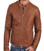 men's brown lambskin leather biker jacket classic moto zip style exclusive