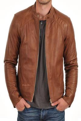 men's brown lambskin leather biker jacket classic moto zip style exclusive 2