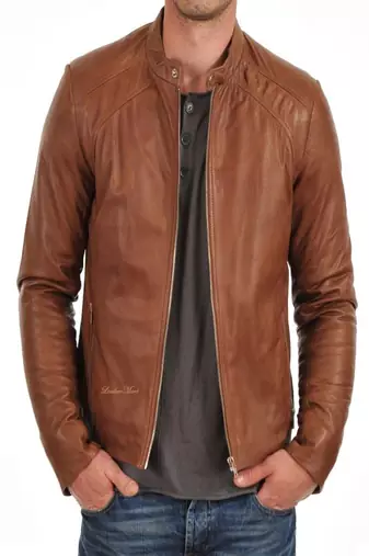 men's brown lambskin leather biker jacket classic moto zip style exclusive