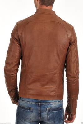 men's brown lambskin leather biker jacket classic moto zip style exclusive 3