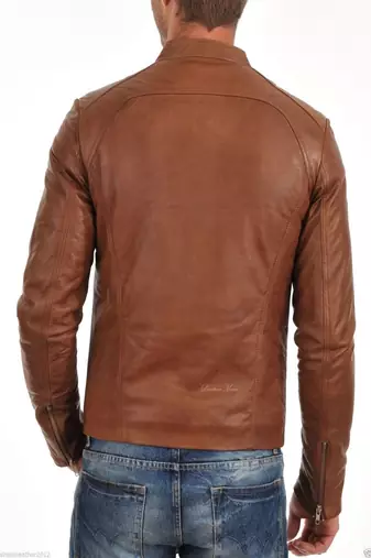 men's brown lambskin leather biker jacket classic moto zip style exclusive