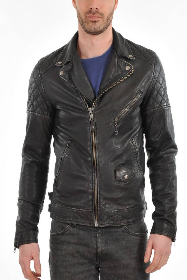 Men's black genuine lambskin leather motorcycle jacket slim fit designer men biker jacket-l160