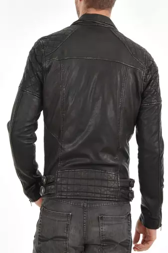 men's black lambskin leather biker jacket classic moto zip style unique