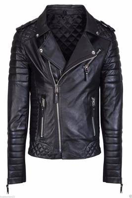 men's black lambskin leather biker jacket classic moto zip style special 1