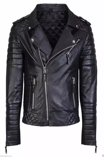 Men's black genuine lambskin leather motorcycle jacket slim fit designer men biker jacket-l160
