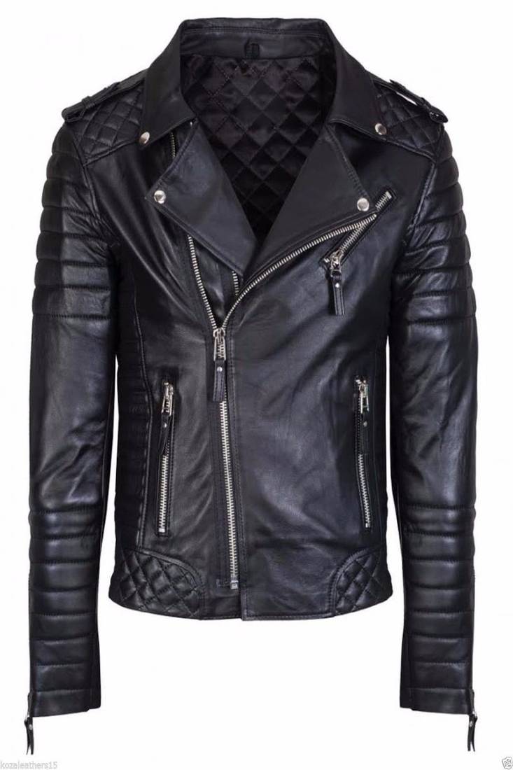 Men's black genuine lambskin leather motorcycle jacket slim fit designer men biker jacket-l160