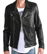 men's black lambskin leather biker jacket classic moto zip style original