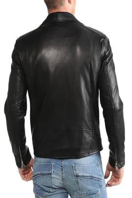 men's black lambskin leather biker jacket classic moto zip style original 2