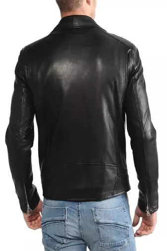 men's black lambskin leather biker jacket classic moto zip style original