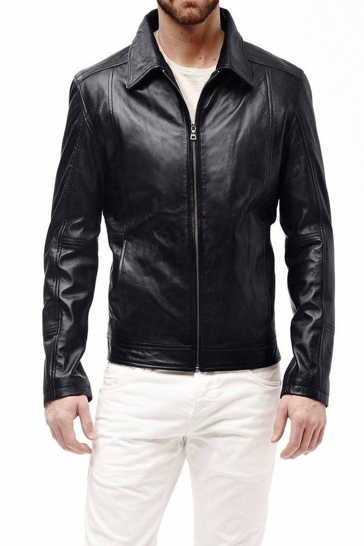 Men's black genuine lambskin leather motorcycle jacket slim fit designer men biker jacket-l162
