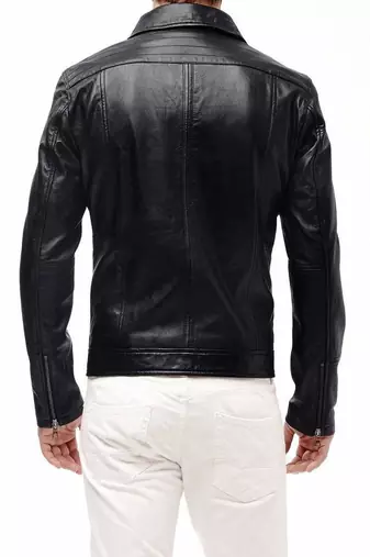 men's black lambskin leather biker jacket classic moto zip style high quality