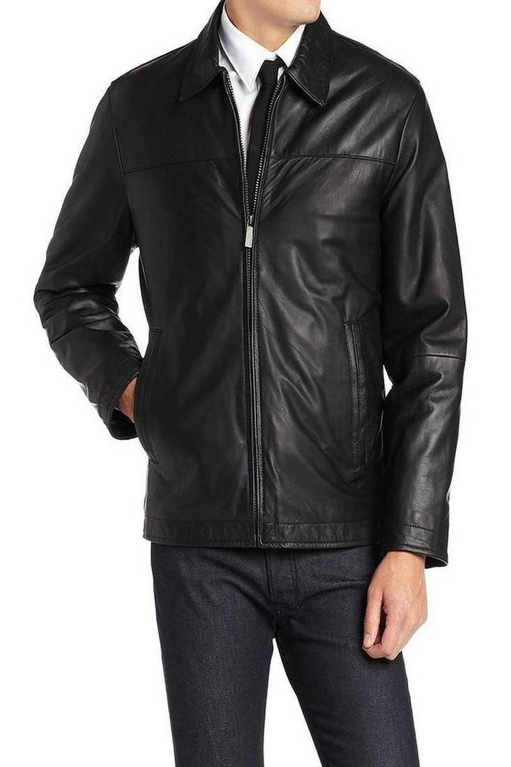 Men's black genuine lambskin leather motorcycle jacket slim fit designer men biker jacket-l163