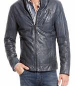 men's navy blue lambskin leather biker jacket classic moto zip