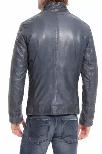 men's navy blue lambskin leather biker jacket classic moto zip