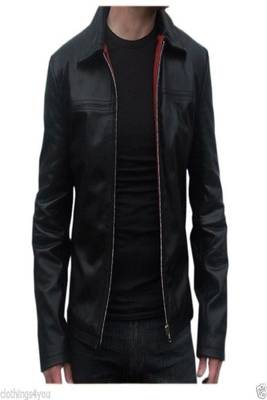 men's black lambskin leather biker jacket classic moto zip style fine 1
