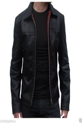 Men's black genuine lambskin leather motorcycle jacket slim fit designer men biker jacket-l165