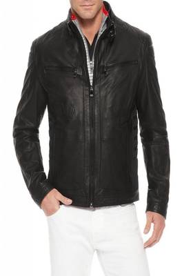 men's black lambskin leather biker jacket classic moto zip style pro 1