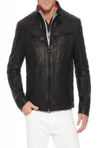Men's black genuine lambskin leather motorcycle jacket slim fit designer men biker jacket-l166