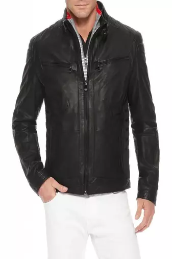 Men's black genuine lambskin leather motorcycle jacket slim fit designer men biker jacket-l166