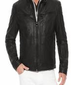 men's black lambskin leather biker jacket classic moto zip style pro