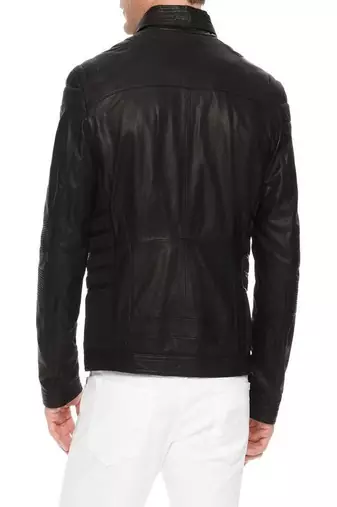 men's black lambskin leather biker jacket classic moto zip style pro