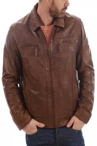 Men's brown genuine lambskin leather motorcycle jacket slim fit designer men biker jacket-l167