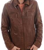 men's brown lambskin leather biker jacket classic moto zip style modern