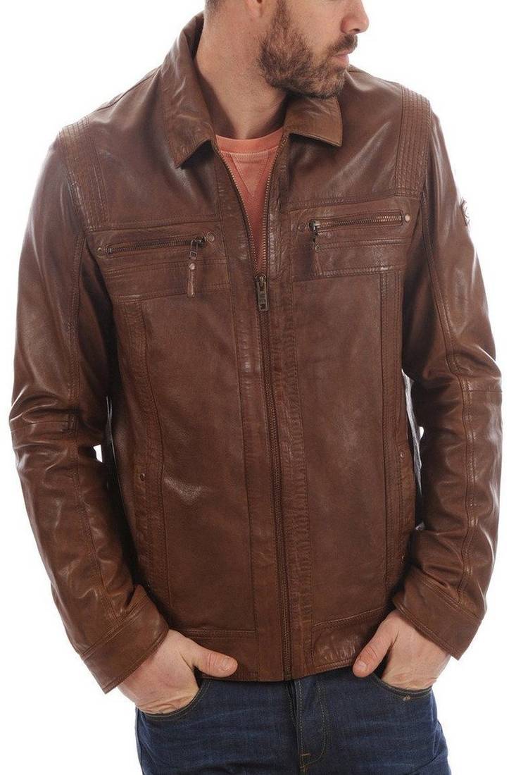 Men's brown genuine lambskin leather motorcycle jacket slim fit designer men biker jacket-l167