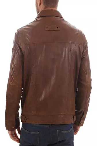 men's brown lambskin leather biker jacket classic moto zip style modern