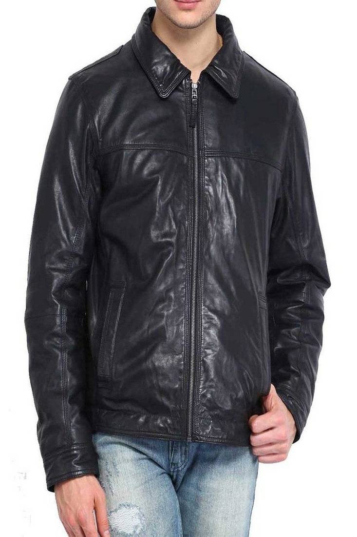 Men's black genuine lambskin leather motorcycle jacket slim fit designer men biker jacket-l169