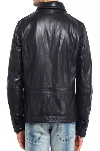 men's black lambskin leather biker jacket classic moto zip style advanced