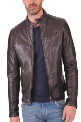 men's brown lambskin leather biker jacket classic moto zip style stylish 1