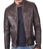Men's brown genuine lambskin leather motorcycle jacket slim fit designer men biker jacket-l171
