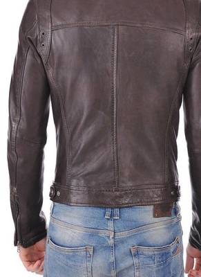 men's brown lambskin leather biker jacket classic moto zip style stylish 2