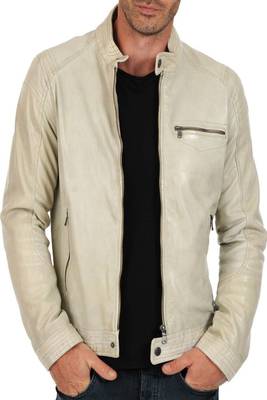 men's beige lambskin leather biker jacket classic moto zip style 1