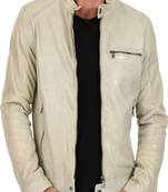 men's beige lambskin leather biker jacket classic moto zip style