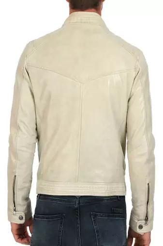 men's beige lambskin leather biker jacket classic moto zip style