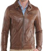 men's brown lambskin leather biker jacket classic moto zip style authentic