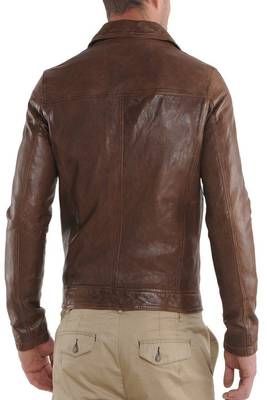 men's brown lambskin leather biker jacket classic moto zip style authentic 2