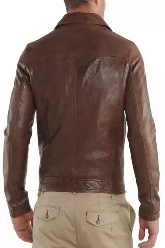 men's brown lambskin leather biker jacket classic moto zip style authentic