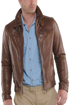 men's brown lambskin leather biker jacket classic moto zip style authentic 3