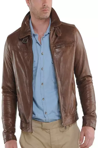 men's brown lambskin leather biker jacket classic moto zip style authentic