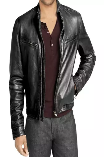 men's brown lambskin leather biker jacket classic moto zip style genuine