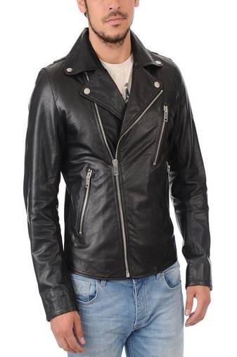 Men's black genuine lambskin leather motorcycle jacket slim fit designer men biker jacket-l175