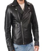 men's black lambskin leather biker jacket classic moto zip style premium premium